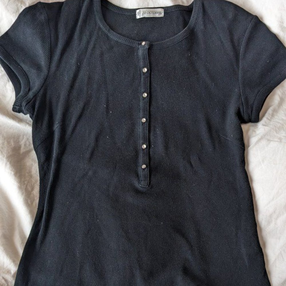 Vintage Paris Octobre Ribbed Black Shirt